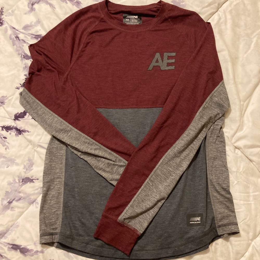 Burgundy Tri-Coloured Long Sleeve Shirt